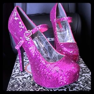 Pleaser fuscia platform sequence strappy heel